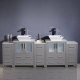 Fresca FCB62-72GR-CWH-V Torino 84" Gray Modern Double Sink Bathroom Cabinets with Tops & Vessel Sinks