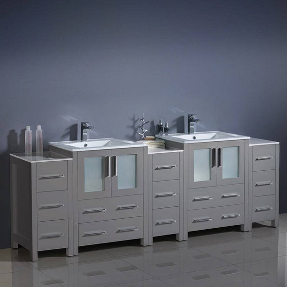 Fresca FCB62-72GR-I Torino 84" Gray Modern Double Sink Bathroom Cabinets with Integrated Sinks
