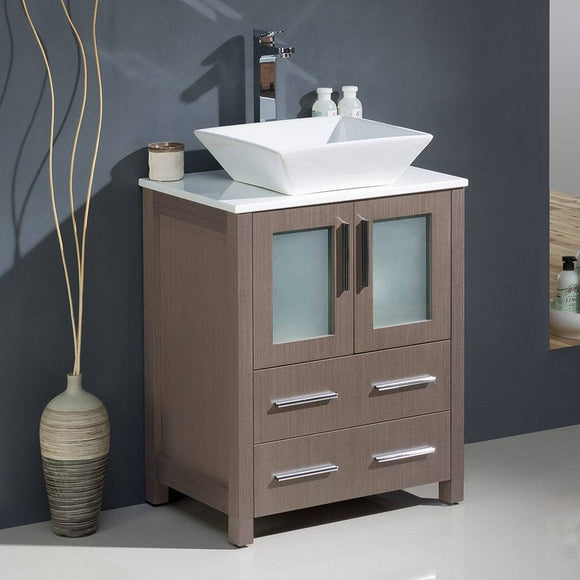 Fresca FCB6224GO-CWH-V Torino 24" Gray Oak Modern Bathroom Cabinet with Top & Vessel Sink