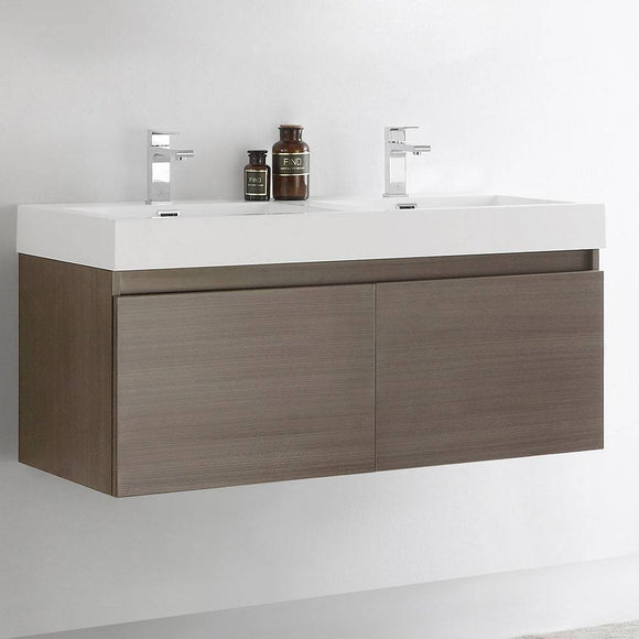 Fresca FCB8012GO-I Mezzo 48" Gray Oak Wall Hung Double Sink Modern Bathroom Cabinet with Integrated Sink