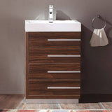 Fresca FCB8024GW-I Livello 24" Walnut Modern Bathroom Cabinet with Integrated Sink