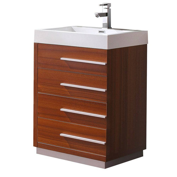 Fresca FCB8024TK-I Livello 24" Teak Modern Bathroom Cabinet with Integrated Sink