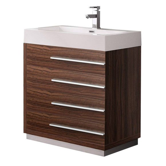 Fresca FCB8030GW-I Livello 30" Walnut Modern Bathroom Cabinet with Integrated Sink