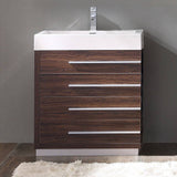 Fresca FCB8030GW-I Livello 30" Walnut Modern Bathroom Cabinet with Integrated Sink