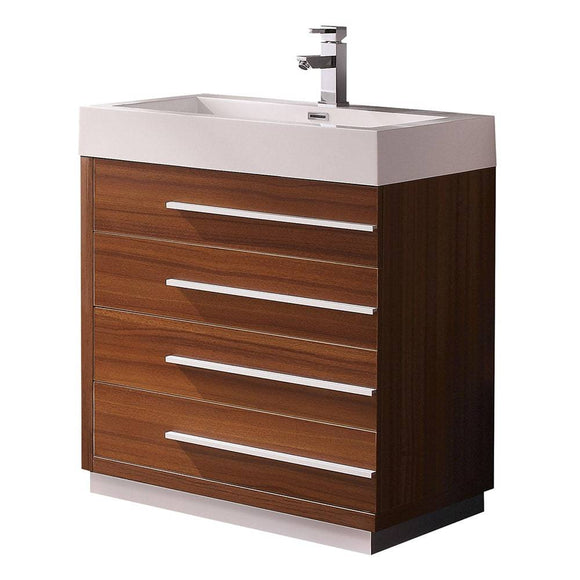 Fresca FCB8030TK-I Livello 30" Teak Modern Bathroom Cabinet with Integrated Sink