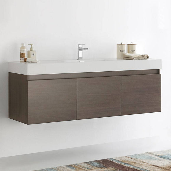 Fresca FCB8041GO-I Mezzo 60" Gray Oak Wall Hung Single Sink Modern Bathroom Cabinet with Integrated Sink