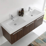 Fresca FCB8093GW-D-I Vista 60" Walnut Wall Hung Double Sink Modern Bathroom Cabinet with Integrated Sink