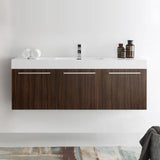 Fresca FCB8093GW-I Vista 60" Walnut Wall Hung Single Sink Modern Bathroom Cabinet with Integrated Sink