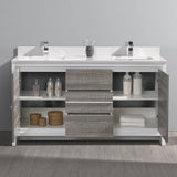 Fresca FCB8119HA-CWH-U Allier Rio 60" Ash Gray Double Sink Modern Bathroom Cabinet with Top & Sinks