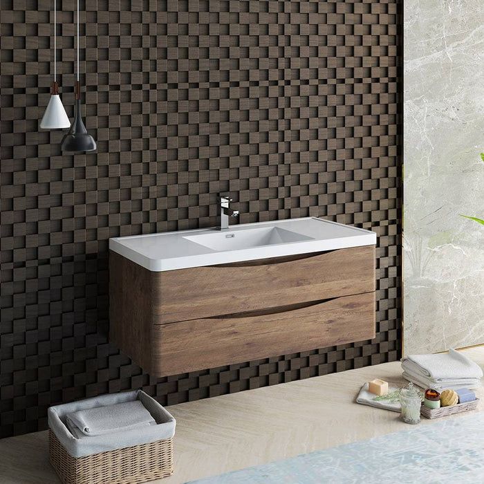 Fresca FCB9048RW-I Tuscany 48" Rosewood Wall Hung Modern Bathroom Cabinet with Integrated Sink