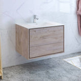 Fresca FCB9236RNW-I Catania 36" Rustic Natural Wood Wall Hung Modern Bathroom Cabinet with Integrated Sink