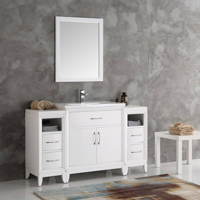 Fresca FVN21-123012WH Cambridge 54" White Traditional Bathroom Vanity with Mirror