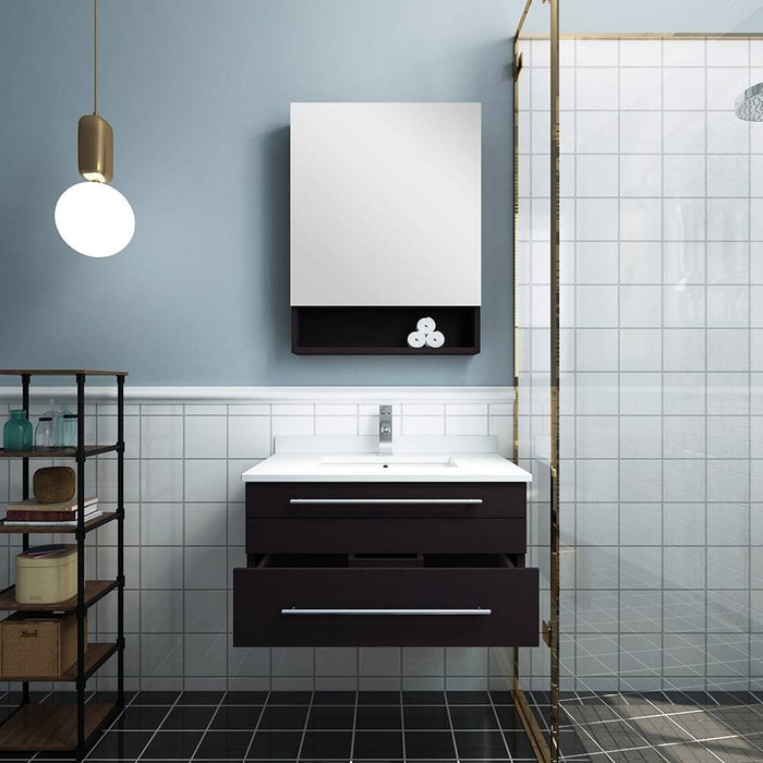 Fresca FVN6130ES-UNS Lucera 30" Espresso Wall Hung Undermount Sink Modern Bathroom Vanity with Medicine Cabinet