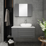 Fresca FVN6136GR-VSL-R Lucera 36" Gray Wall Hung Vessel Sink Modern Bathroom Vanity with Medicine Cabinet - Right Version