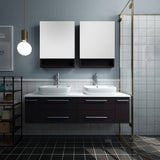 Fresca FVN6160ES-VSL-D Lucera 60" Espresso Wall Hung Double Vessel Sink Modern Bathroom Vanity with Medicine Cabinets