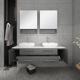 Fresca FVN6160GR-VSL-D Lucera 60" Gray Wall Hung Double Vessel Sink Modern Bathroom Vanity with Medicine Cabinets