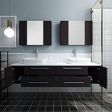 Fresca FVN6172ES-VSL-D Lucera 72" Espresso Wall Hung Double Vessel Sink Modern Bathroom Vanity with Medicine Cabinets