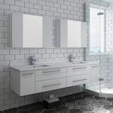 Fresca FVN6172WH-UNS-D Lucera 72" White Wall Hung Double Undermount Sink Modern Bathroom Vanity with Medicine Cabinets