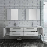 Fresca FVN6172WH-UNS-D Lucera 72" White Wall Hung Double Undermount Sink Modern Bathroom Vanity with Medicine Cabinets