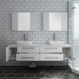 Fresca FVN6172WH-VSL-D Lucera 72" White Wall Hung Double Vessel Sink Modern Bathroom Vanity with Medicine Cabinets