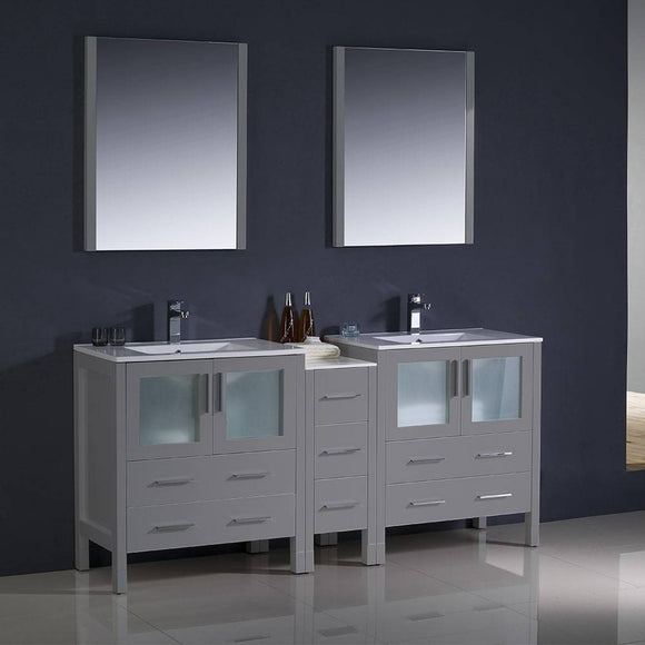 Fresca FVN62-301230GR-UNS Torino 72" Gray Modern Double Sink Bathroom Vanity with Side Cabinet & Integrated Sinks