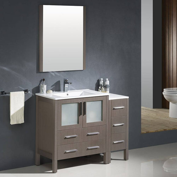 Fresca FVN62-3012GO-UNS Torino 42" Gray Oak Modern Bathroom Vanity with Side Cabinet & Integrated Sink