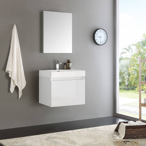 Fresca FVN8006WH Nano 24" White Modern Bathroom Vanity with Medicine Cabinet