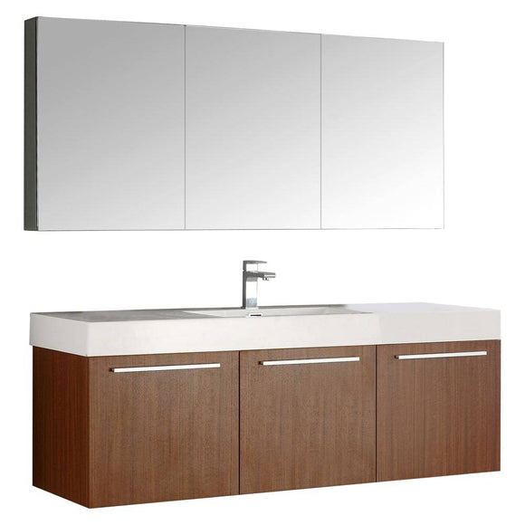 Fresca FVN8093TK Vista 60" Teak Wall Hung Single Sink Modern Bathroom Vanity with Medicine Cabinet
