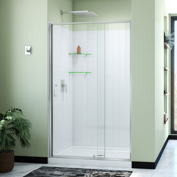 DreamLine D2224836XXC0004 Flex Pivot Shower Door, Base,, White Wall Kit in Brushed Nickel