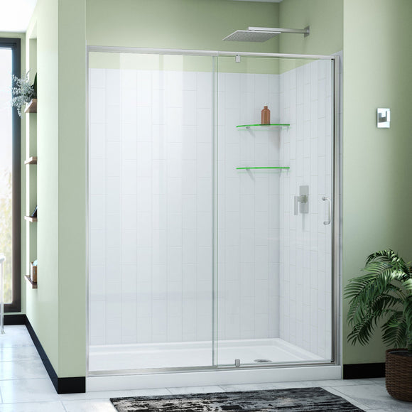 DreamLine D2226034XXR0004 Flex Pivot Shower Door, Base,, White Wall Kit in Brushed Nickel