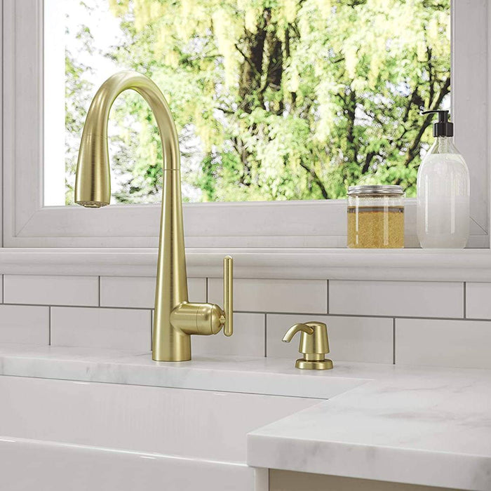 Pfister GT529-SMBG Lita Single Handle Pull-Down Kitchen Faucet with Soap Dispenser, Brushed Gold