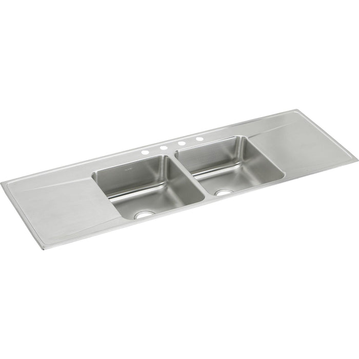 Elkay ILR6622DDMR2 Lustertone Stainless Steel 66 x 22 x 7-5/8" 2-Bowl Top Mount Kitchen Sink, Drainboard