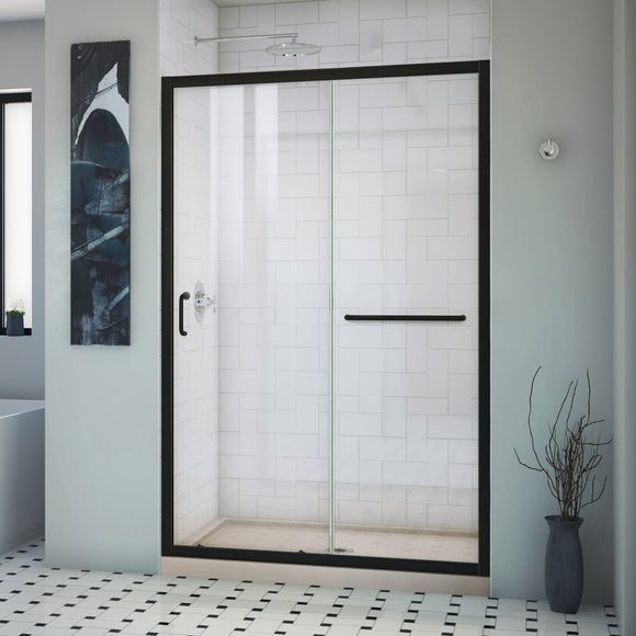 DreamLine DL6975CLC-22-09 Infinity-Z 36" D x 48" W x 74 3/4" H Clear Sliding Shower Door in Satin Black and Center Drain Biscuit Base