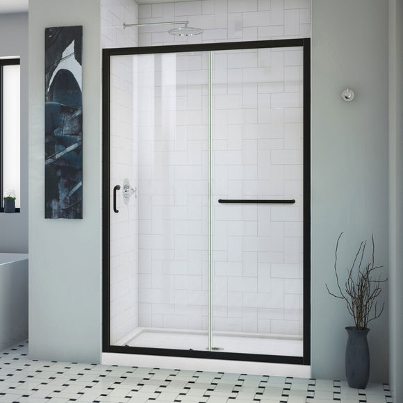 Dreamline SHDR-0948720-09 Infinity-Z 44-48"W x 72"H Semi-Frameless Sliding Shower Door, Clear Glass in Satin Black