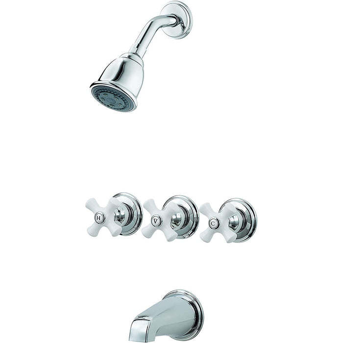 Pfister LG01-8CPC 3-Handle Tub and Shower Faucet With Porcelain Cross Handles Polished Chrome