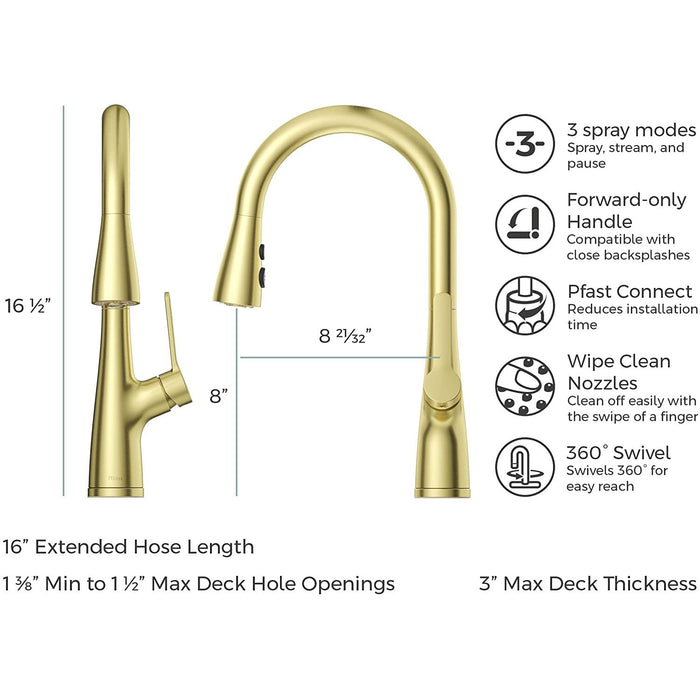 Pfister LG529-NEBG Neera Pull-Down Kitchen Faucet in Brushed Gold