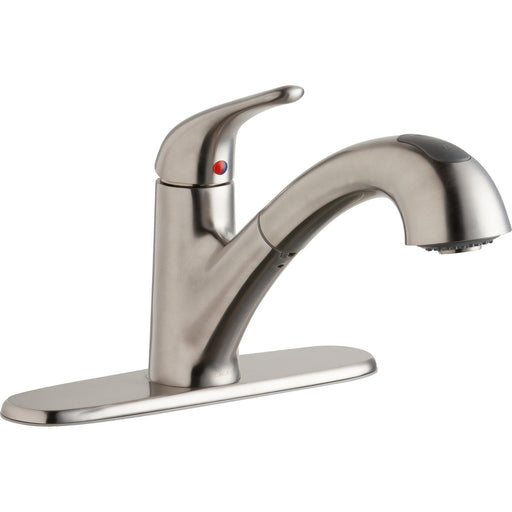 Elkay LK5000LS Deck Mount Kitchen Faucet, Pull-out Spray, and Escutcheon Lustrous Steel