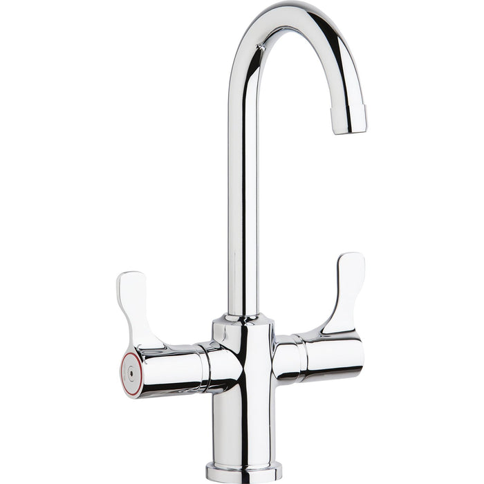 Elkay LKD208813C Single Hole 12-1/2" Deck Mount Faucet, Gooseneck Spout Twin Levers Chrome