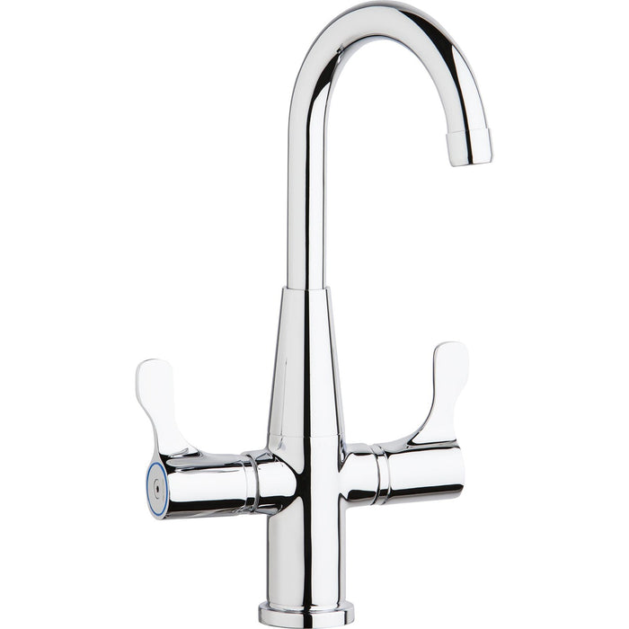 Elkay LKD2223C Single Hole Deck Mount Faucet, Gooseneck Spout Twin Lever Handles Chrome