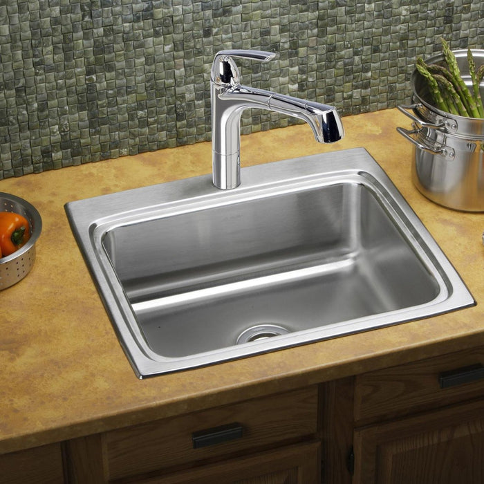Elkay LR25223 Lustertone Stainless Steel 25" x 22" x 8-1/8", Single Bowl Top Mount Kitchen Sink