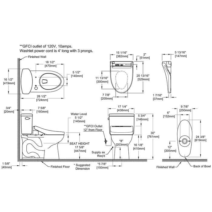 TOTO MW4543084CEFG#01 Drake II 1.28 GPF Two Piece Elongated Universal Height Toilet with C5 Washlet Bidet Seat