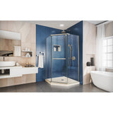 DreamLine DL-6031-22-04 Prism 38" x 74 3/4" Frameless Neo-Angle Pivot Shower Enclosure in Brushed Nickel with Biscuit Base