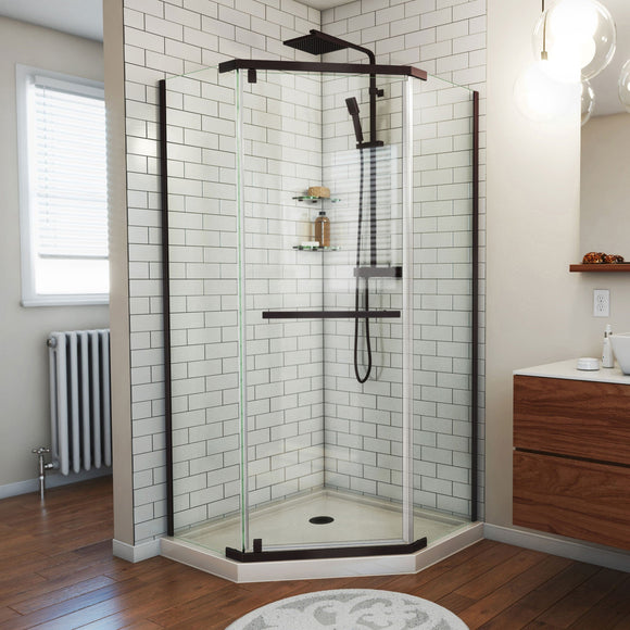 DreamLine DL-6032-22-06 Prism 40" x 74 3/4" Frameless Neo-Angle Pivot Shower Enclosure in Oil Rubbed Bronze with Biscuit Base