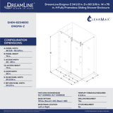 DreamLine SHEN-6234600-07 Enigma-Z 34 1/2"D x 60 3/8"W x 76"H Fully Frameless Sliding Shower Enclosure in Brushed Stainless Steel