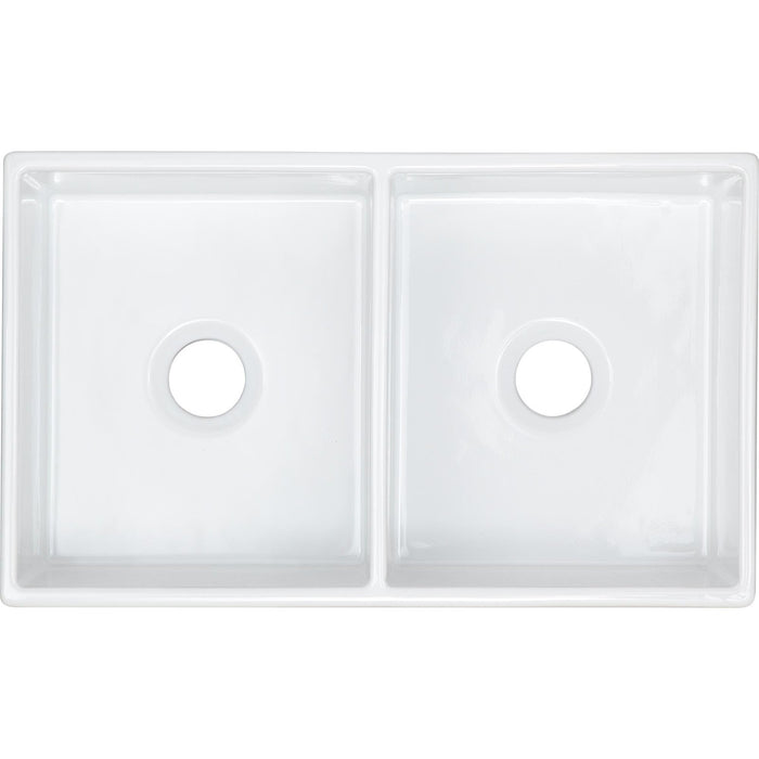 Elkay SWUF32189WH Fireclay 33" x 19-15/16" x 10-1/8", Double Bowl Farmhouse Kitchen Sink, White