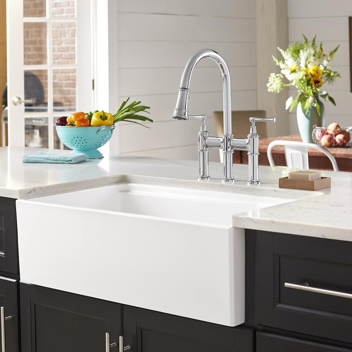 Elkay SWUF3320WH Fireclay 33 x 20 x 10-1/8" 60/40 2-Bowl Farmhouse Kitchen Sink White, Aqua Divide