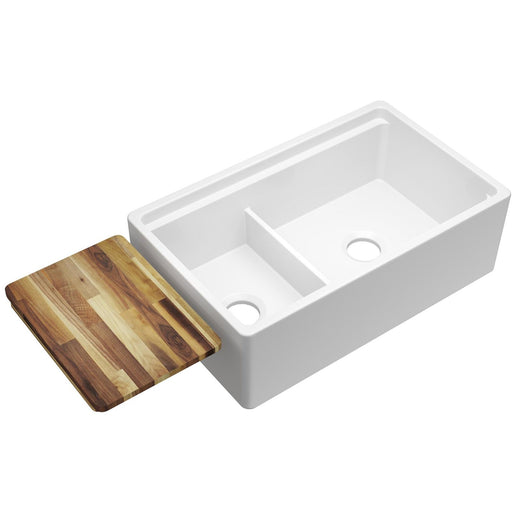 Elkay SWUF3320WH Fireclay 33 x 20 x 10-1/8" 60/40 2-Bowl Farmhouse Kitchen Sink White, Aqua Divide