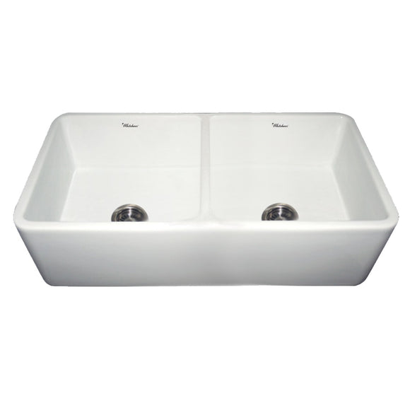 Whitehaus WH3719-WHITE Farmhaus Fireclay Duet Series Reversible Sink