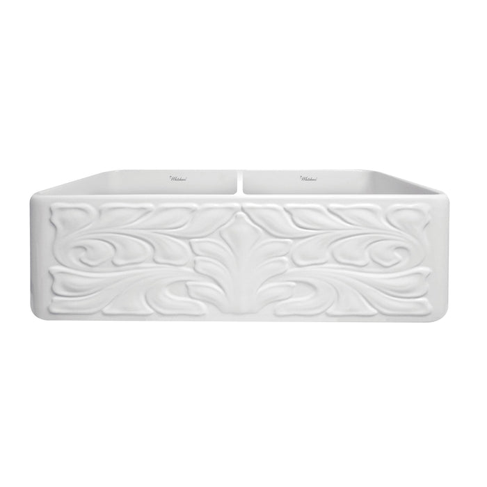 Whitehaus WHFLGO3318-WHITE Farmhaus Fireclay Reversible Double Bowl Sink