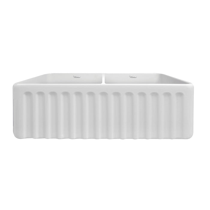 Whitehaus WHFLGO3318-WHITE Farmhaus Fireclay Reversible Double Bowl Sink